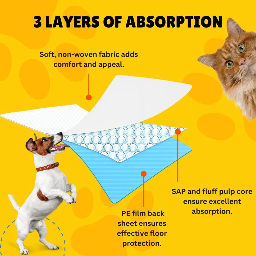 پدهای آموزشی یکبار مصرف حیوانات خانگی PH Tidy، 60x90 سانتی متر، سطح خشک شونده سریع و هسته جاذب، مناسب برای حیوانات خانگی نژاد کوچک/متوسط/بزرگ، سگ، گربه - 10 عدد