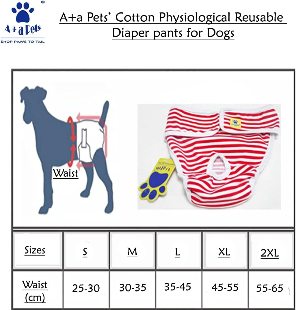 پوشک سگ پنبه ای A+a Pets | کشسان، راحت، قابل شستشو و استفاده مجدد (قرمز 2XL)