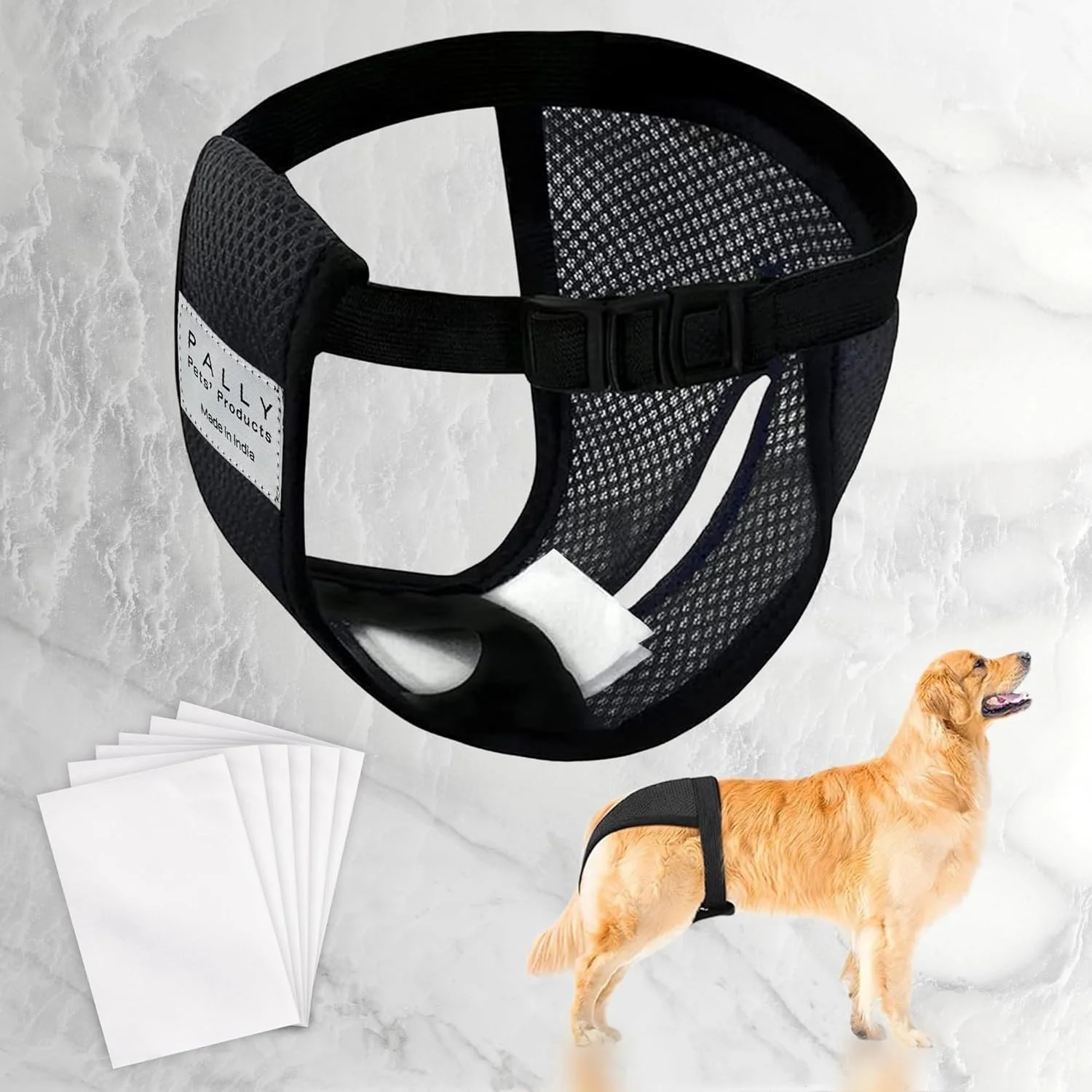 پوشک سگ ماده قابل تنفس و قابل استفاده مجدد PALLY Pets' Products با 6 پد پنبه ای جاذب، پوشک سگ راحت و قابل استفاده مجدد برای سگ ماده (بسیار بزرگ، دور کمر پیشنهادی - 40 تا 58 سانتی متر)