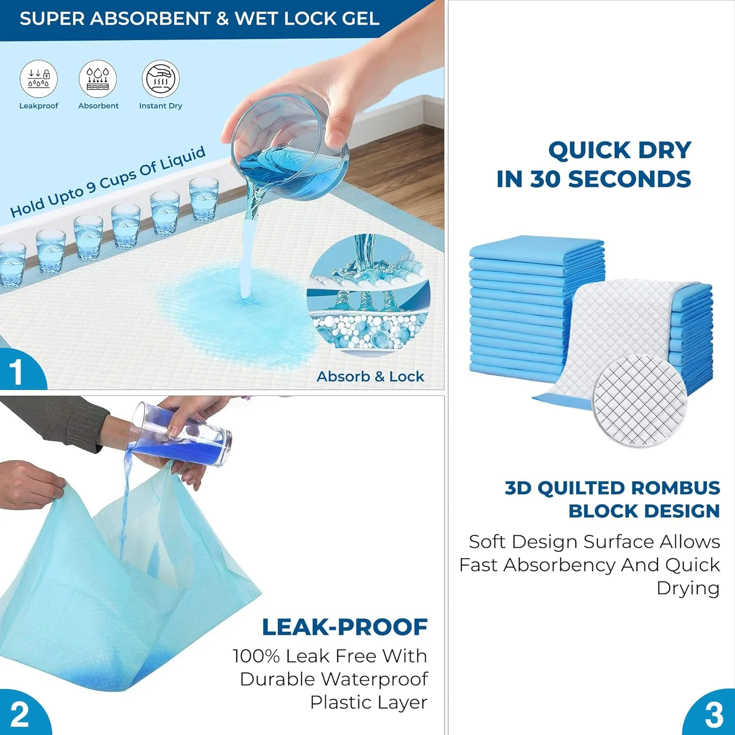 پدهای آموزشی حیوانات خانگی PetSapiens XL با نوار چسب کف، 60x90 سانتی متر (60 عدد) | پدهای ادرار آموزشی برای سگ ها | بادوام، خشک شدن سریع و جذب بالا | مناسب برای سگ های بزرگ، متوسط ​​و کوچک