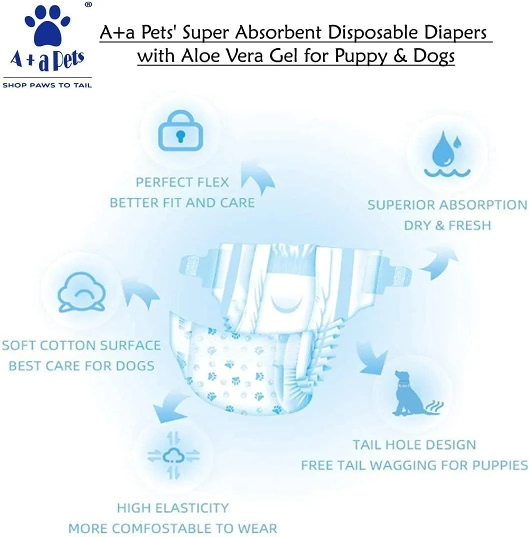 پوشک یکبار مصرف فوق العاده جاذب سگ و توله سگ A+a Pets حاوی ژل آلوئه ورا (12 عدد در بسته) (بزرگ)