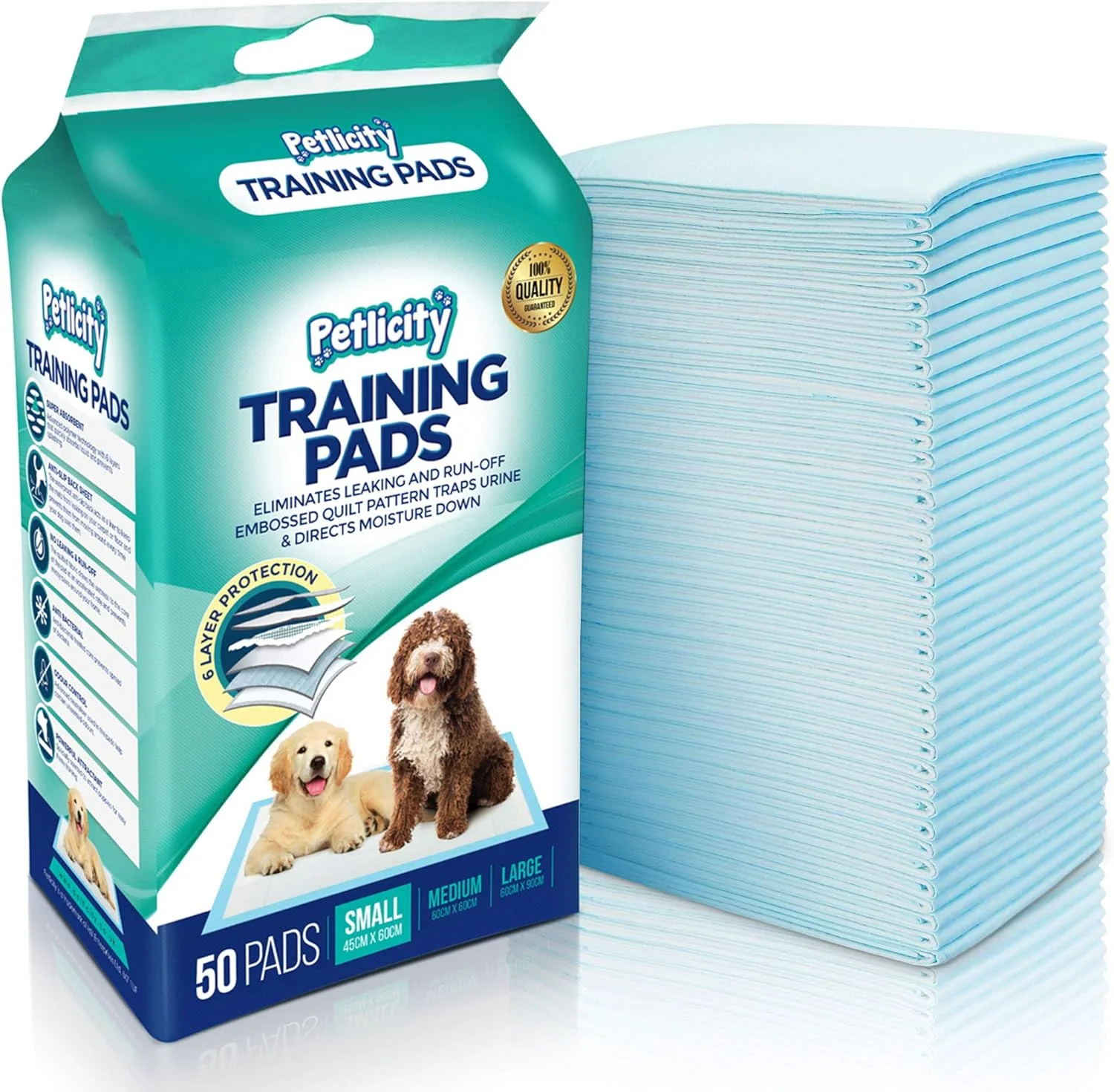 پد آموزشی دستشویی سگ و توله سگ Petlicity بسته 50 عددی - پدهای بسیار جاذب برای محافظت از کف، فرش و مبلمان شما (کوچک 45 سانتی متر در 60 سانتی متر) پد آموزشی دستشویی سگ و توله سگ Petlicity بسته 50 عددی - پدهای بسیار جاذب برای محافظت از کف، فرش و مبلمان شما (کوچک 45 سانتی متر در 60 سانتی متر)