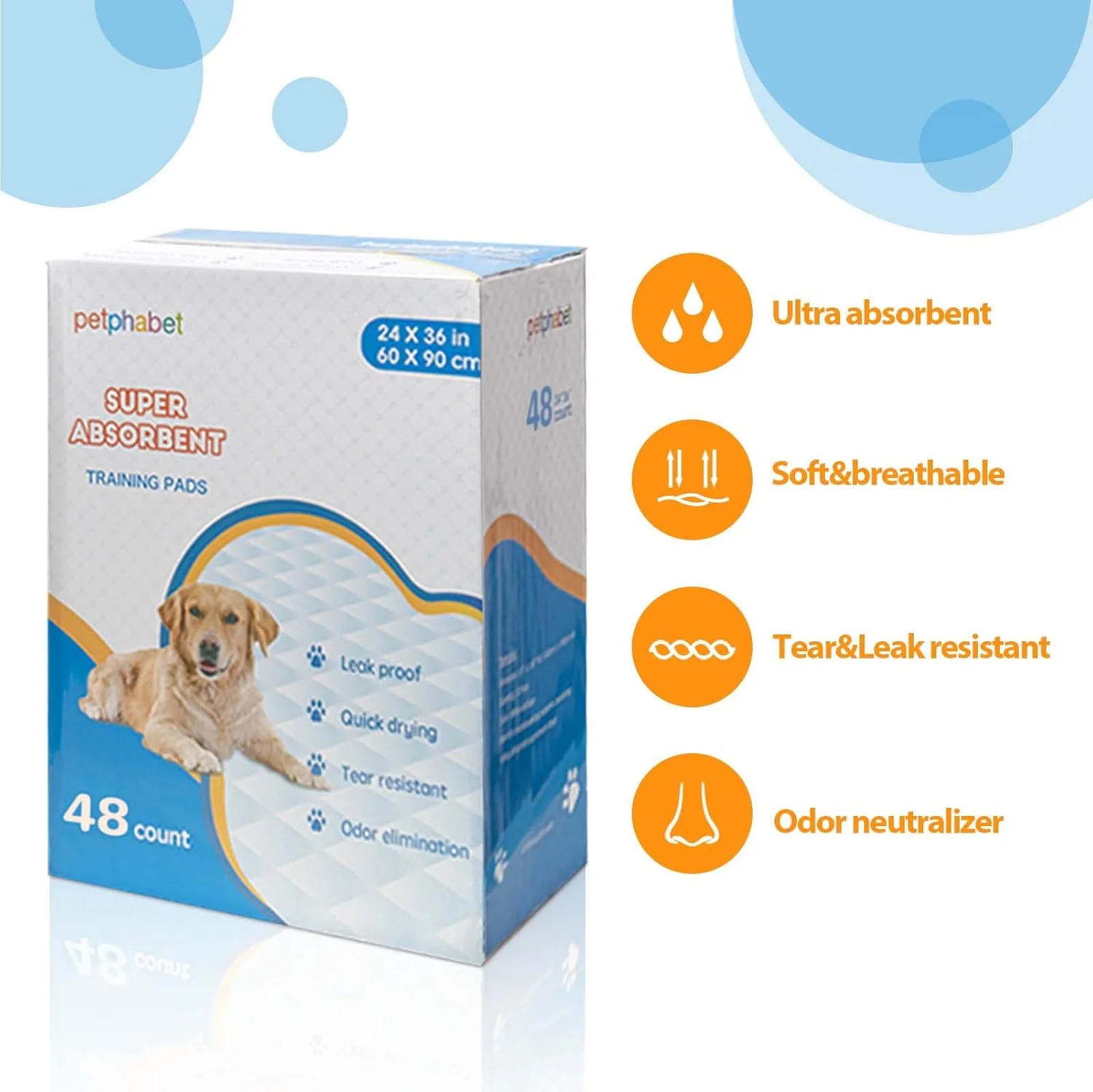پدهای بزرگ سگ پت‌فابت، سایز 60x90 سانتی‌متر، فوق‌العاده جاذب، پدهای آموزشی سگ سایز XXL، پد ادرار سگ، 48 عدد (61 در 91 سانتی‌متر)