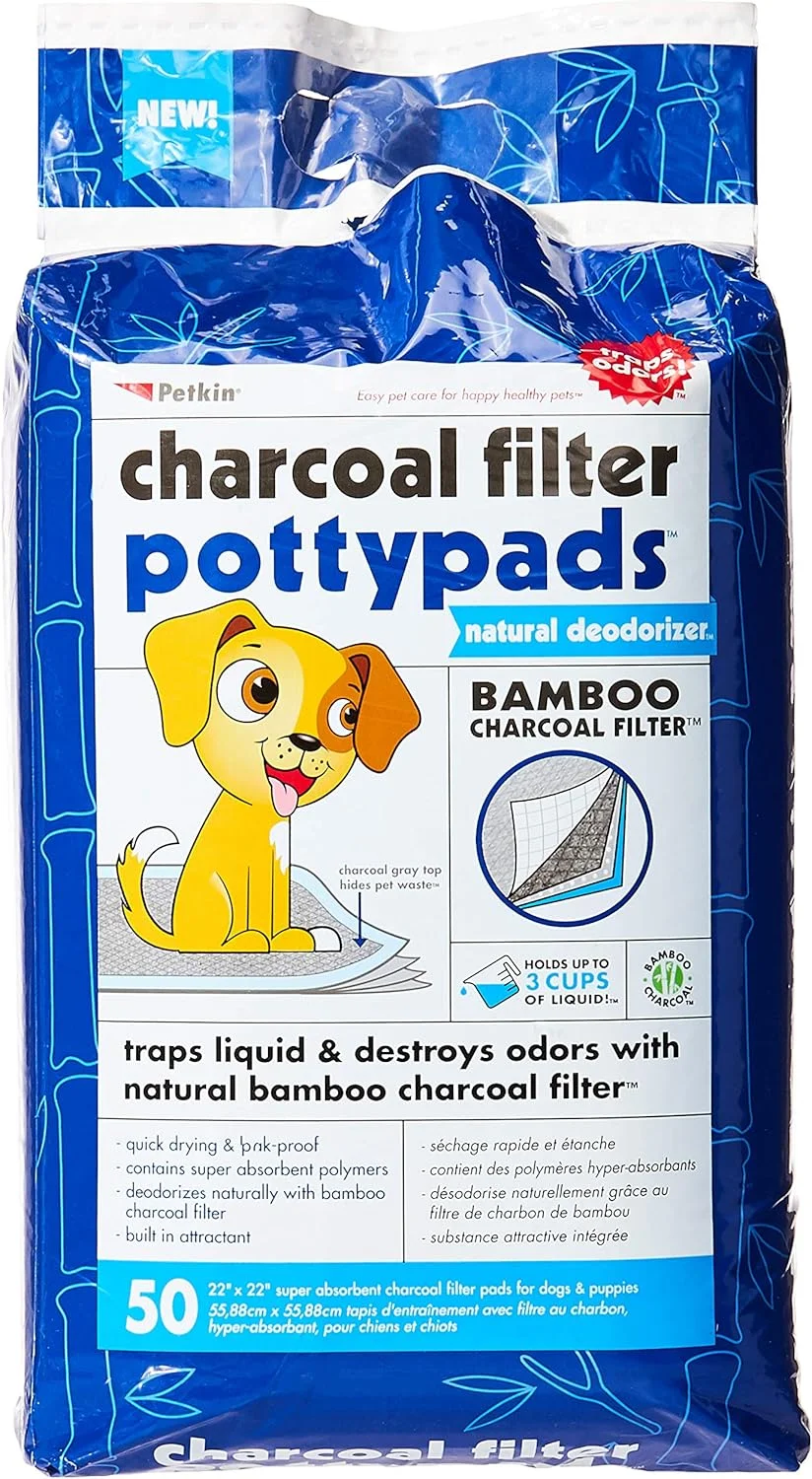 Petkin Charcoal Filter Potty Pads 50 count Dog Hygiene & Cat Hygiene Wipes
