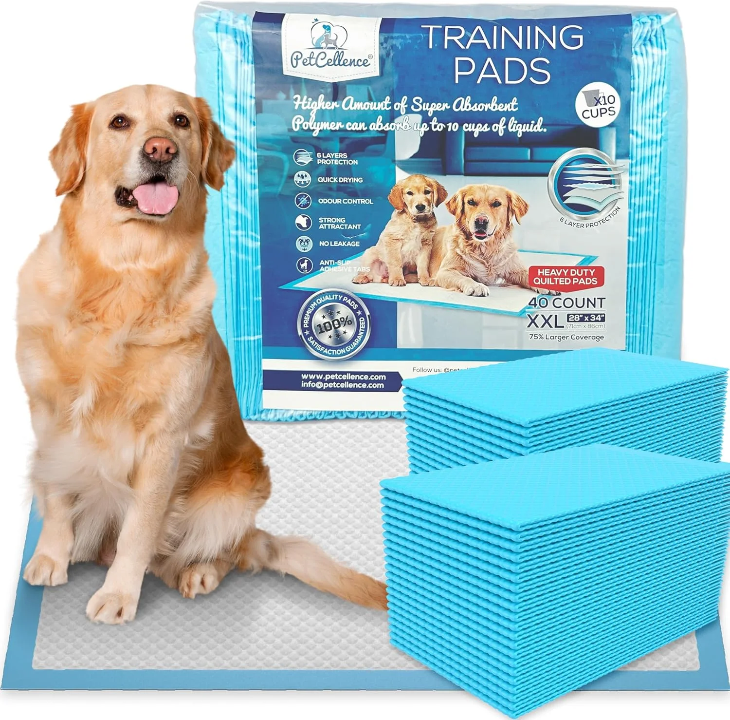 پدهای مخصوص سگ XL - سایز بزرگ 71 در 86 سانتی متر، پدهای ادرار فوق العاده جاذب برای سگ ها - ضد لغزش با نوارهای چسبنده، پدهای آموزش توالت بدون کثیف کاری