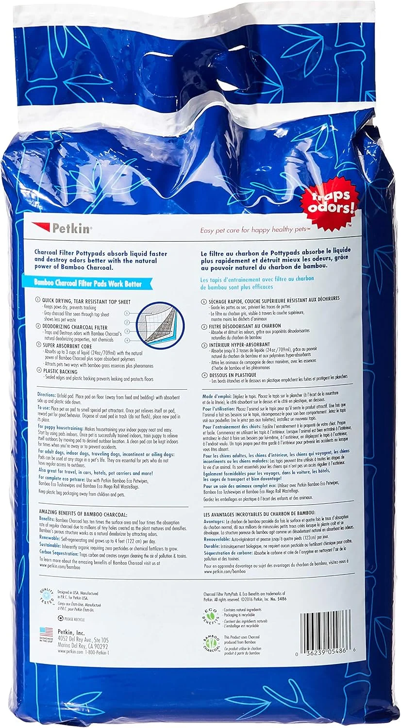 Petkin Charcoal Filter Potty Pads 50 count Dog Hygiene & Cat Hygiene Wipes