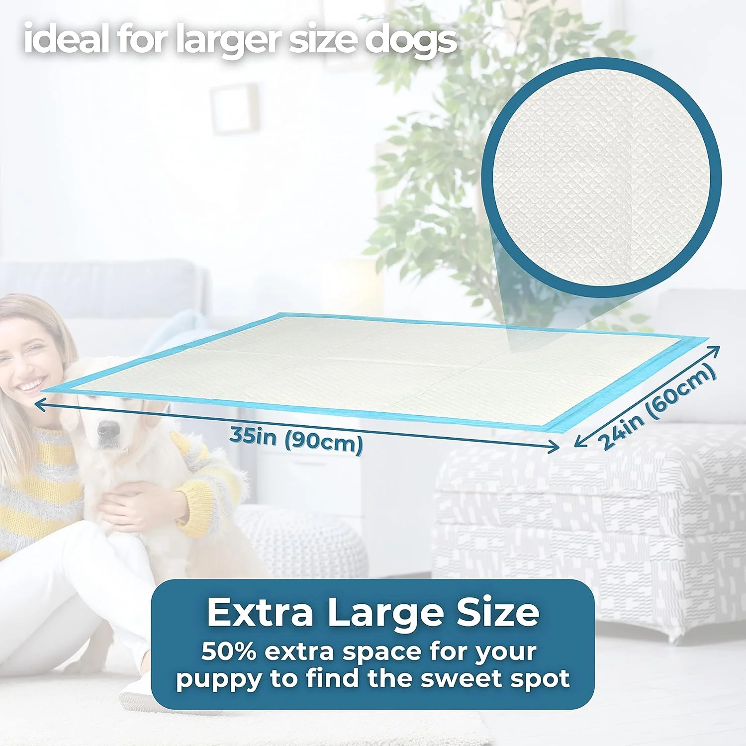 پدهای ادرار سگ PetCellence سایز خیلی بزرگ، 60 در 90 سانتی متر، پدهای آموزشی حیوانات خانگی با نوارهای چسبنده ضد لغزش، پدهای سگ فوق العاده جاذب با محافظت ضد نشت 【6 لایه ︶ 40 عدد】