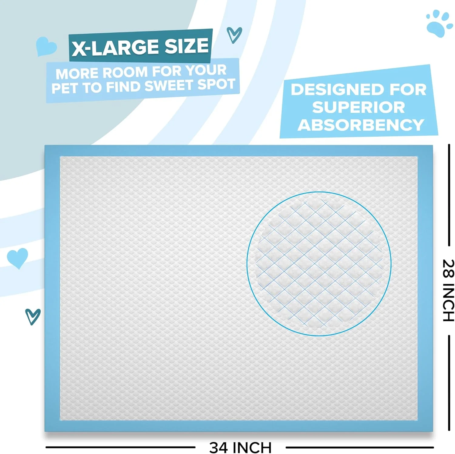 پدهای مخصوص سگ XL - سایز بزرگ 71 در 86 سانتی متر، پدهای ادرار فوق العاده جاذب برای سگ ها - ضد لغزش با نوارهای چسبنده، پدهای آموزش توالت بدون کثیف کاری