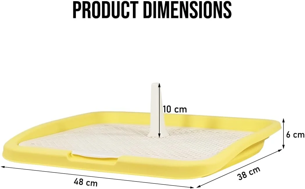 توالت سگ آموزشی با پلاستیک بادوام، توالت ضد نشت برای سگ های کوچک تا متوسط ​​در داخل خانه، تمیز کردن آسان و طراحی شبکه جداشدنی، توالت سگ قابل استفاده مجدد با ستون و قابل شستشو 48 سانتی متر (زرد)