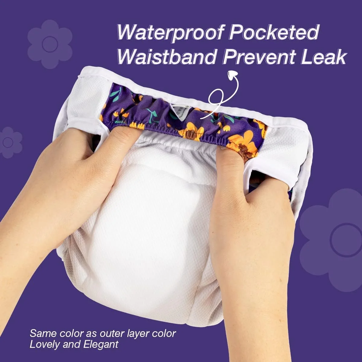 پوشک سگ ماده نرم و قابل شستشو (بسته 3 عددی) - پوشک سگ ماده، پوشک سگ راحت و قابل استفاده مجدد برای سگ دختر در دوره فحلی (گل زیبا، L)