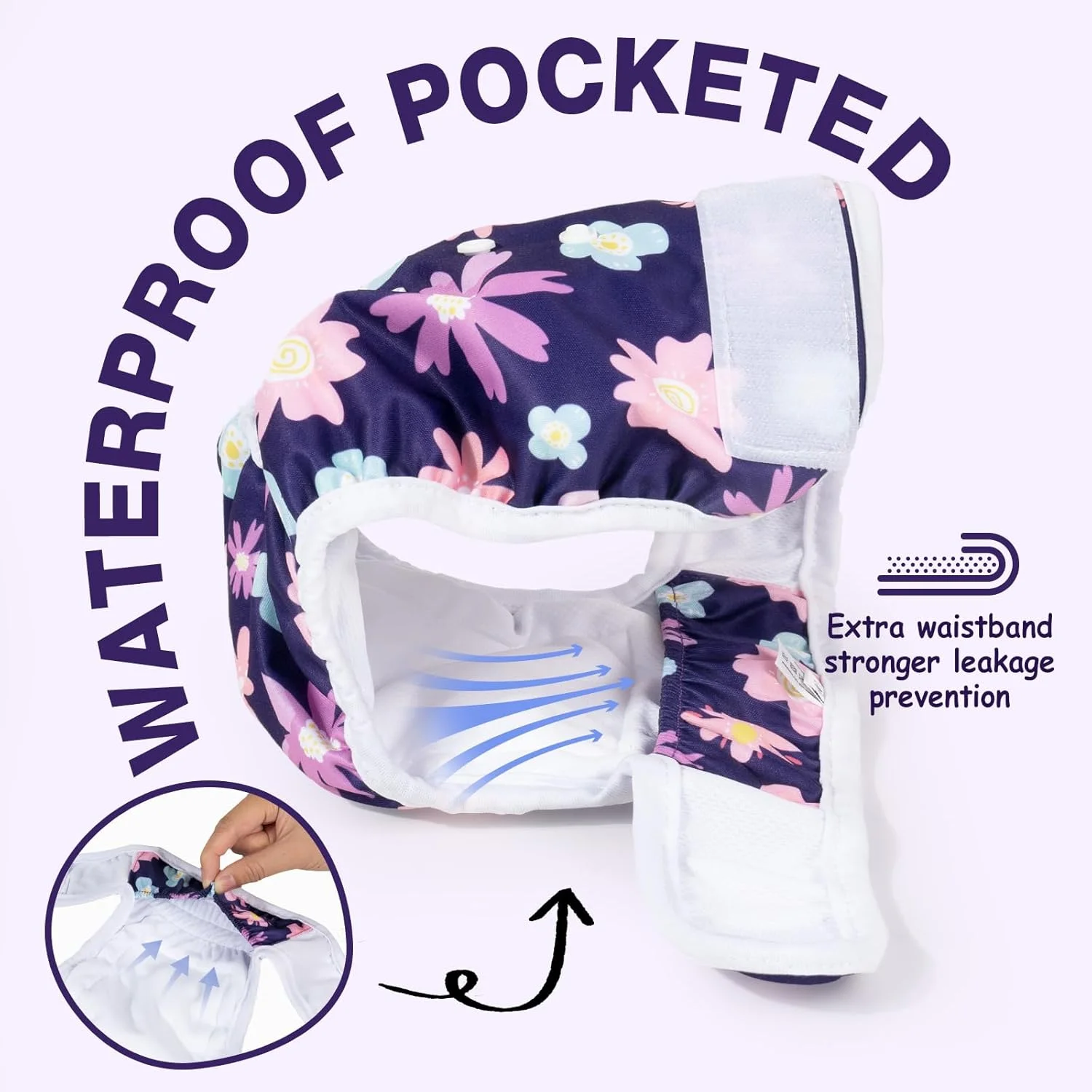 Pet Soft Dog Nappies Female, 3 Pack Dog Period Pants with Leak-proof Waistband, Super Absorbent Washable Dog Diapers for Female Dogs in Heat, Season (Floral, M)