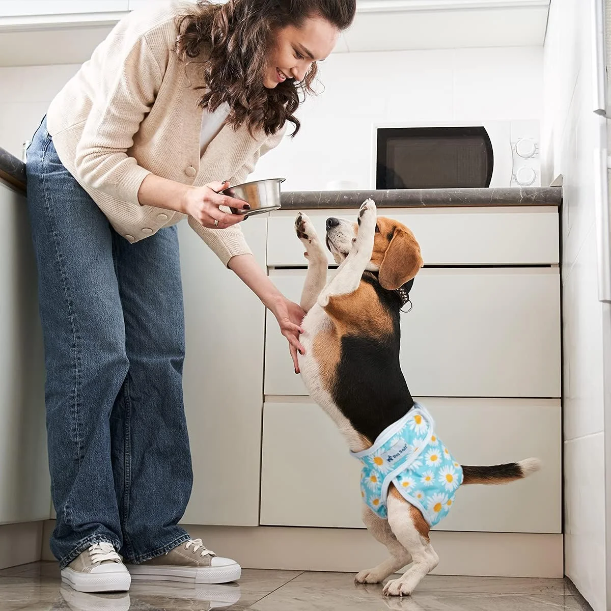 پوشک سگ ماده نرم حیوانات خانگی - بسته 3 عددی پوشک سگ ماده قابل شستشو برای سگ دختر در دوران قاعدگی - شورت قاعدگی سگ قابل استفاده مجدد | پوشک توله سگ ماده (گلدار، M)