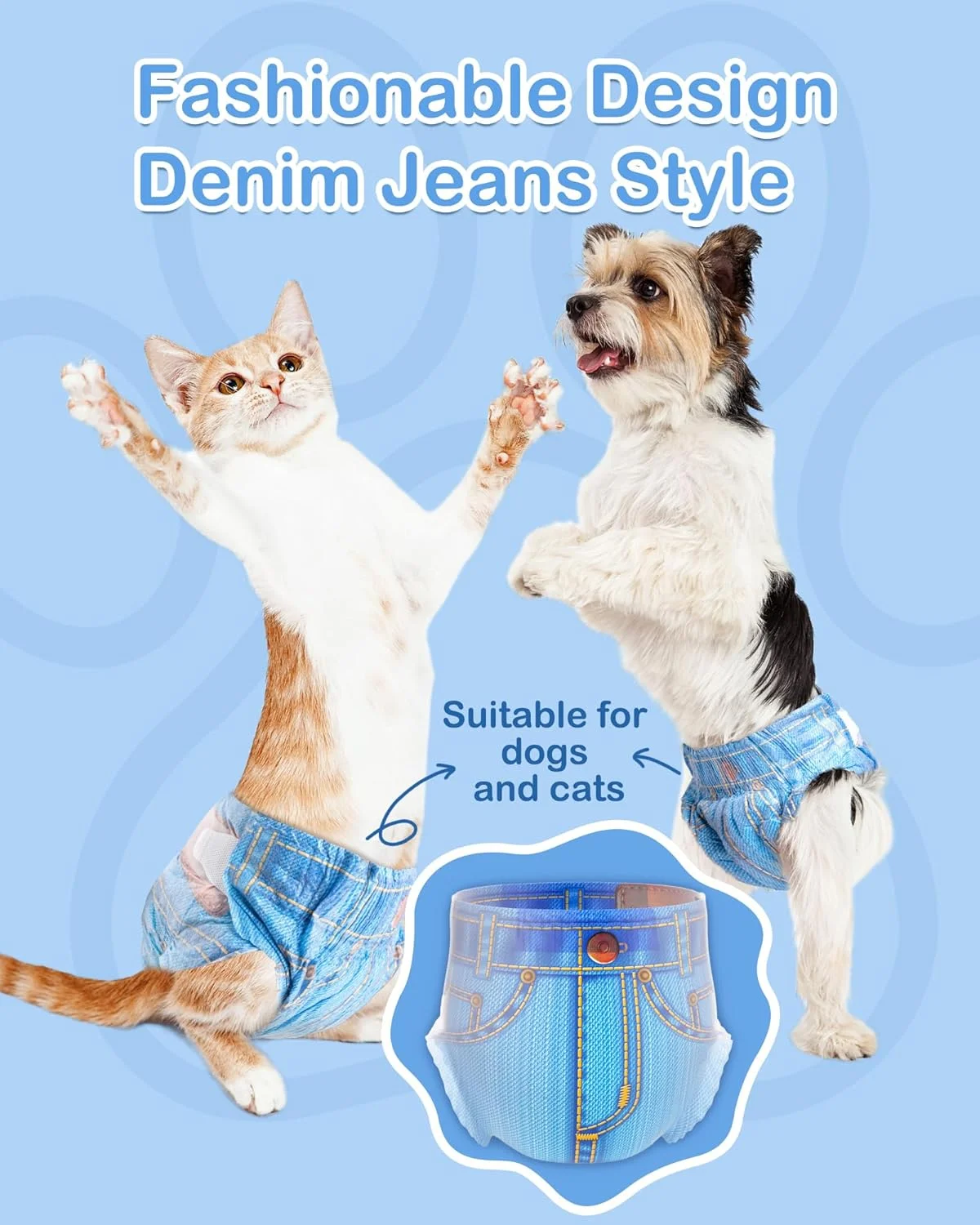 پوشک سگ نرم حیوانات خانگی ماده، 48 عدد شورت بهداشتی سگ برای سگ های ماده، پوشک گربه، پوشک سگ ماده، شلوار جین فوق العاده جاذب، پوشک سگ توله سگ به سبک کابویی