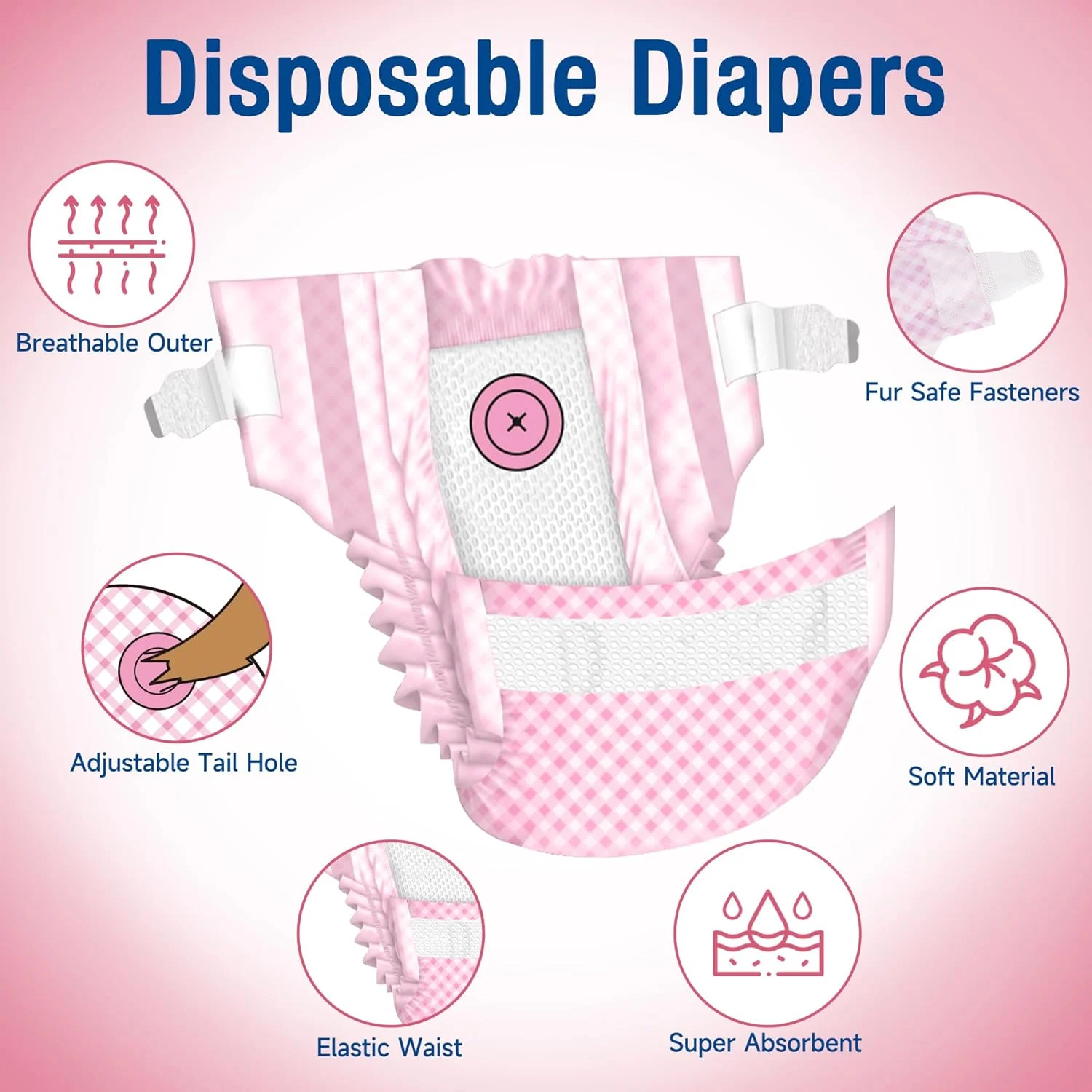 پوشک سگ ماده پت سافت - پوشک یکبار مصرف سگ بسیار کوچک برای توله سگ های دختر و گربه ها، دارای سوراخ دم قابل تنظیم، 36 عدد (XS، صورتی)