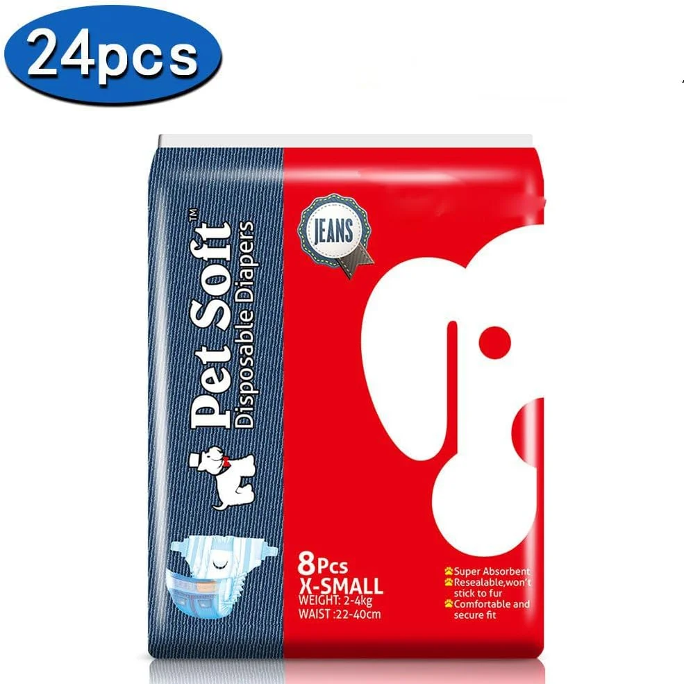 پوشک سگ یکبار مصرف نرم حیوانات خانگی برای سگ های ماده - پوشک فوق العاده جاذب جین Dono برای توله سگ های ماده، شامل 24 عدد پوشک
