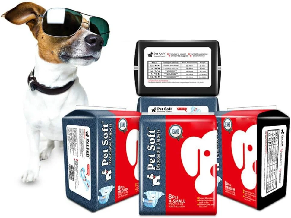 پوشک سگ یکبار مصرف نرم حیوانات خانگی برای سگ های ماده - پوشک فوق العاده جاذب جین Dono برای توله سگ های ماده، شامل 24 عدد پوشک