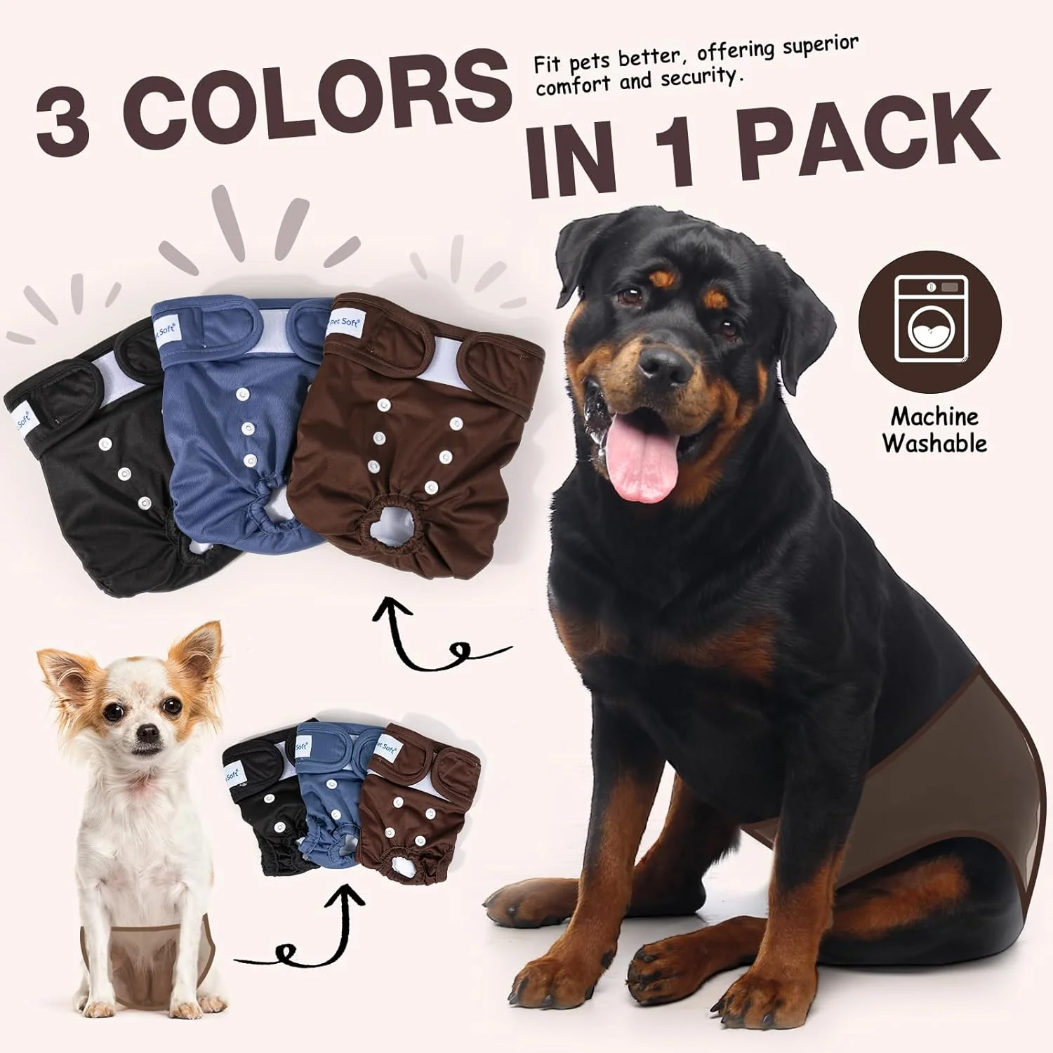 شورت بهداشتی سگ ماده با پوشش پشتی، ضد نشت