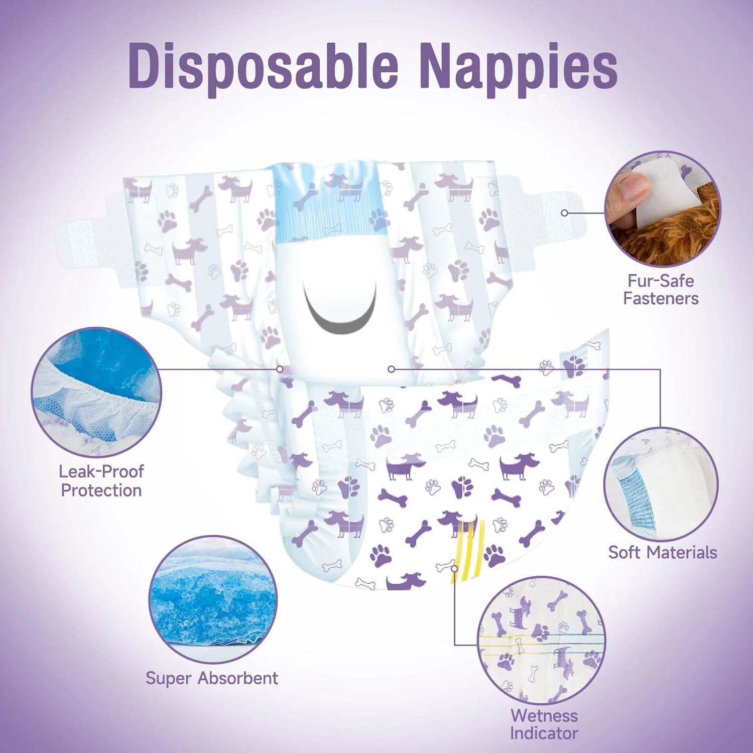 پوشک سگ نرم حیوانات خانگی ماده، 20 عدد شورت یکبار مصرف برای دوران قاعدگی سگ، پوشک سگ یکبار مصرف فوق العاده جاذب برای سگ های ماده با نشانگر رطوبت