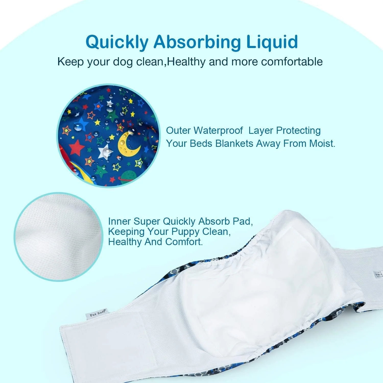 باند شکمی نرم سگ خانگی - بسته 3 عددی پوشک سگ نر قابل استفاده مجدد | باندهای شکمی سگ نر - باندهای شکمی سگ نر قابل شستشو (فضا، متوسط)