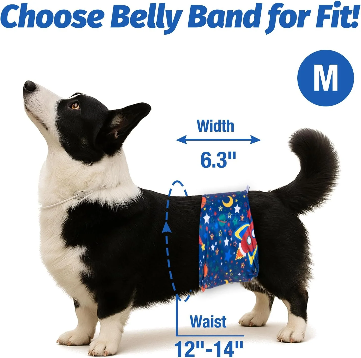 باند شکمی نرم سگ خانگی - بسته 3 عددی پوشک سگ نر قابل استفاده مجدد | باندهای شکمی سگ نر - باندهای شکمی سگ نر قابل شستشو (فضا، متوسط)