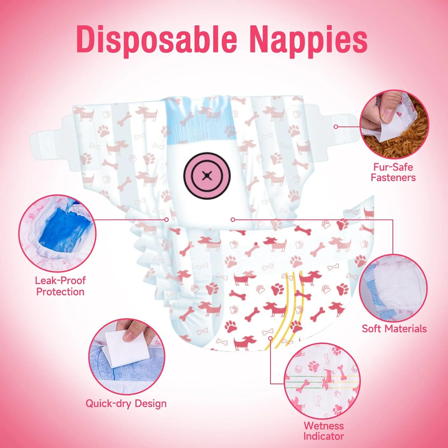 پوشک سگ نرم حیوانات خانگی برای سگ های ماده، بسته 40 عددی پوشک یکبار مصرف برای سگ و گربه، پوشک گربه بسیار جاذب، شورت فصلی برای سگ های ماده، با سوراخ دم قابل تنظیم (M-40 عدد)