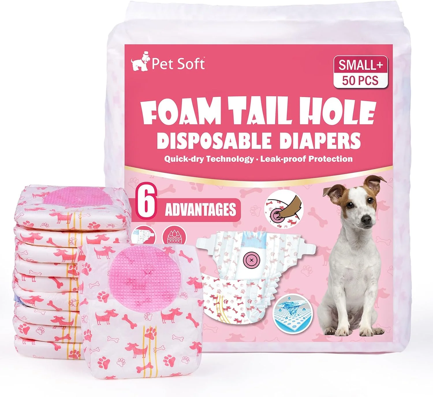 پوشک سگ نرم حیوانات خانگی برای سگ های ماده، بسته 50 عددی پوشک یکبار مصرف برای سگ و گربه، پوشک گربه بسیار جاذب، شورت فصلی برای سگ های ماده، با سوراخ دم قابل تنظیم (S-M-50 عدد)