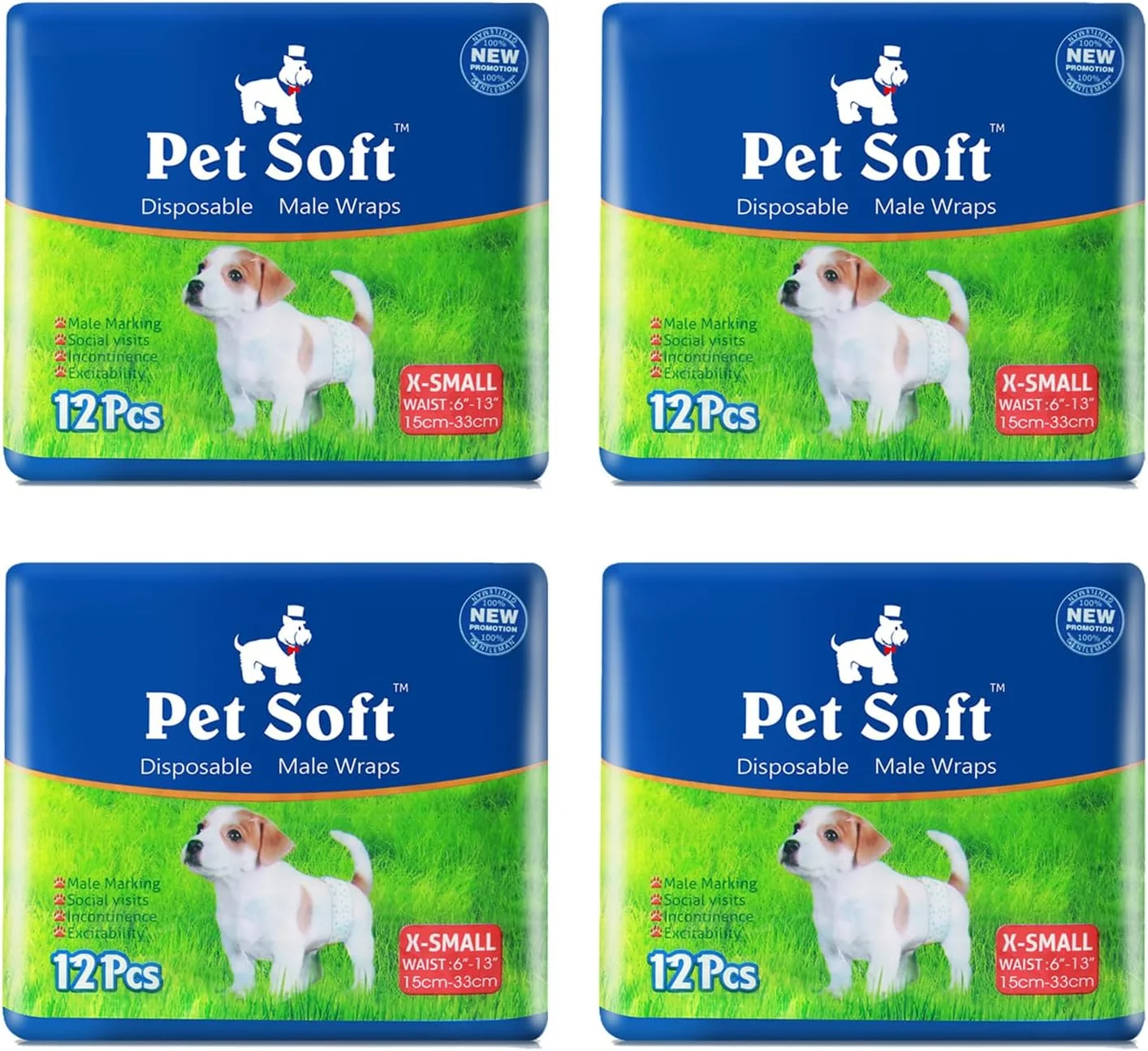 پوشک سگ نر نرم و یکبار مصرف، فوق العاده جاذب و ضد نشت (XS, 48 عدد)