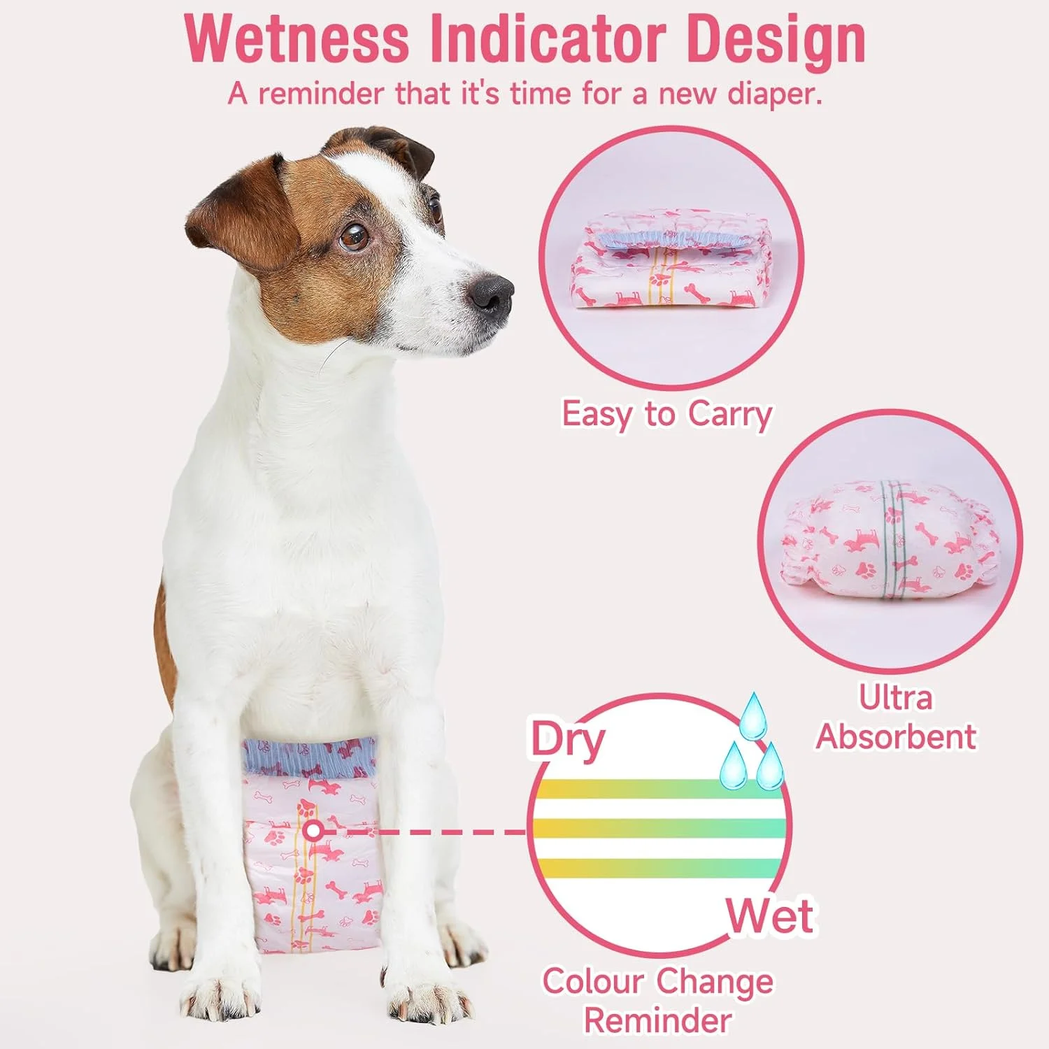 پوشک سگ یکبار مصرف پت سافت - پوشک سگ ماده با سوراخ دم فومی قابل تنظیم، محافظت فوق العاده پوشک توله سگ و گربه نشانگر رطوبت برای سگ ها در دوران فحلی یا بی اختیاری ادرار، 50 عدد (S، قرمز)