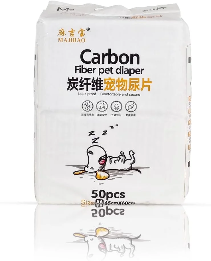 پد جاذب کربنی برای سگ های بالغ، پدهای یکبار مصرف با قدرت جذب فوق العاده و طراحی 5 لایه ضد نشت، بسته 50 عددی سایز متوسط با قابلیت کنترل بو و سطح خشک شونده سریع