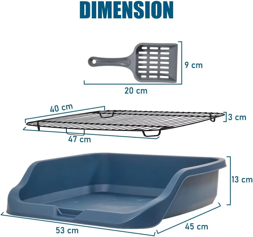 توالت سگ تخت مناسب فروشگاه حیوانات خانگی در بازار اژدها به همراه بیلچه و محفظه توری استیل ضد زنگ، سینی آموزش سگ، حفظ تمیزی پنجه ها و کف، سینی بستر سگ، قابل شستشو و تمیز کردن آسان (آبی)