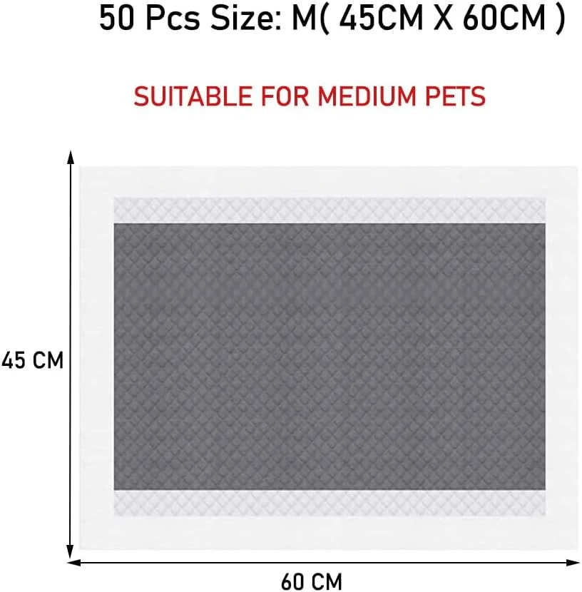 پد جاذب کربنی برای سگ های بالغ، پدهای یکبار مصرف با قدرت جذب فوق العاده و طراحی 5 لایه ضد نشت، بسته 50 عددی سایز متوسط با قابلیت کنترل بو و سطح خشک شونده سریع پد جاذب کربنی برای سگ های بالغ، پدهای یکبار مصرف با قدرت جذب فوق العاده و طراحی 5 لایه ضد نشت، بسته 50 عددی سایز متوسط با قابلیت کنترل بو و سطح خشک شونده سریع