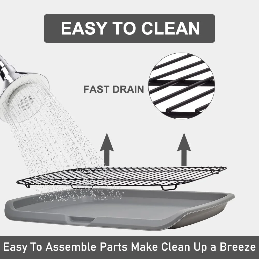 توالت سگ تخت سایز بزرگ با توری استیل ضد زنگ و اسکوپ جمع آوری مدفوع، آموزش سگ برای جلوگیری از پاشیدن ادرار، قابل شستشو (خاکستری) 65 سانتی متر