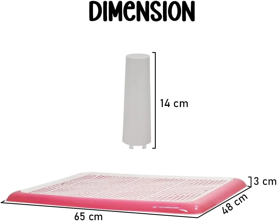 نگهدارنده پد ادرار سگ، توالت آموزشی برای سگ های متوسط و بزرگ، پنجه ها را خشک و کف را تمیز نگه می دارد، سینی توالت سگ با پایه ایستاده (رنگ صورتی) سایز بزرگ، 65 سانتی متر طول