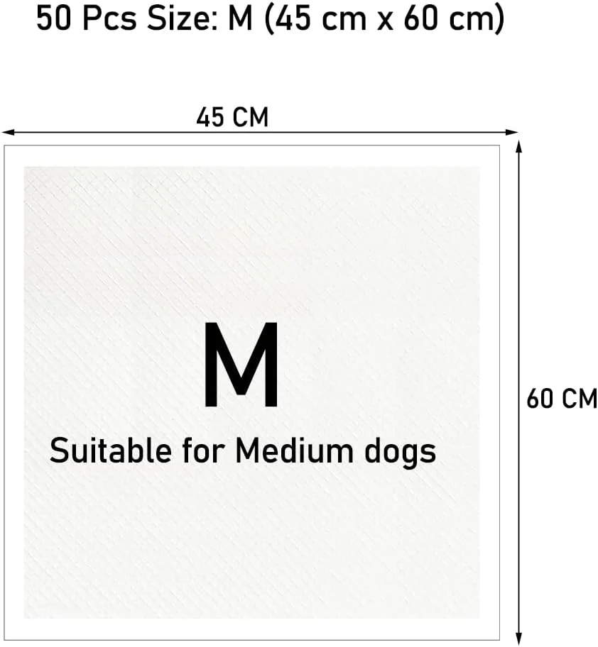 پد بهداشتی حیوانات خانگی، پد ادرار خشک شونده سریع و ضد نشت، پد آموزش سگ ضد آب و فوق العاده جاذب، پدهای یکبار مصرف راحت و ایمن، ضخیم - 50 عدد متوسط (60 سانتی متر)