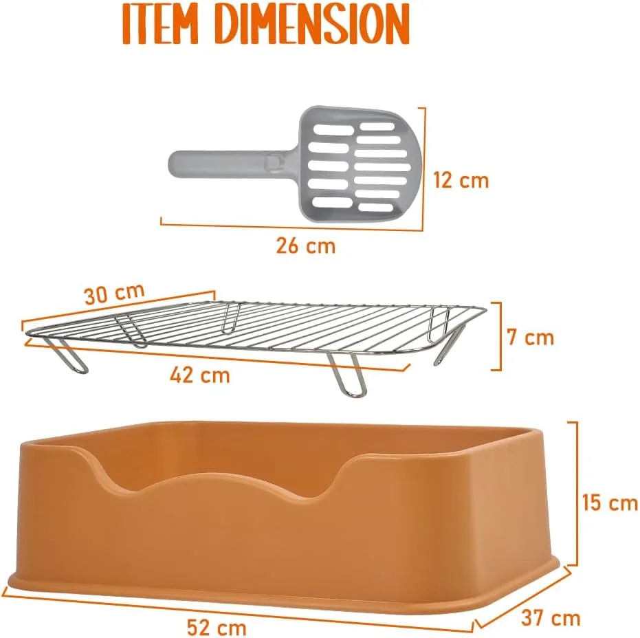 توالت آموزشی سگ با اسکوپ جمع آوری، سینی داخلی و خارجی سگ برای سگ های کوچک و متوسط، جعبه بستر سگ با توری استیل (نارنجی)