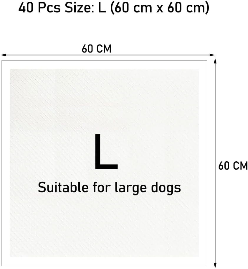 پد، پد ادرار ضد نشت با خشک شدن سریع، پد آموزش سگ ضد آب فوق العاده جاذب، پدهای یکبار مصرف راحت و ایمن، ضخیم شده - 40 عدد بزرگ (60 سانتی متر طول)