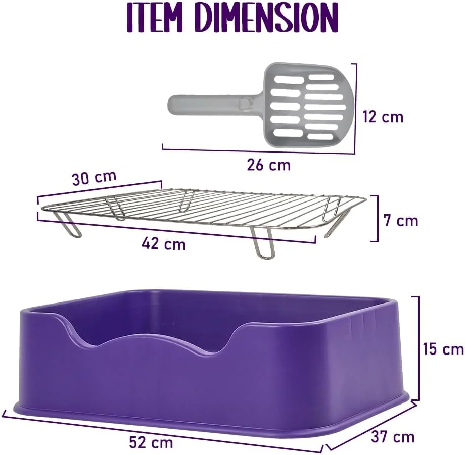 توالت آموزشی سگ با اسکوپ جمع آوری مدفوع، سینی مخصوص سگ های کوچک و متوسط، باکس بستر سگ با توری استیل ضد زنگ (بنفش)