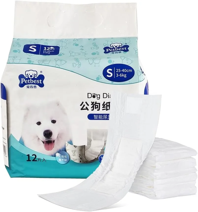 پوشک سگ نر فروشگاه حیوانات خانگی در بازار اژدها با محافظت ضد نشت و نشانگر رطوبت، پوشش جاذب سگ نر، پوشک یکبار مصرف، بسته 12 عددی، برای توله سگ نر کوچک