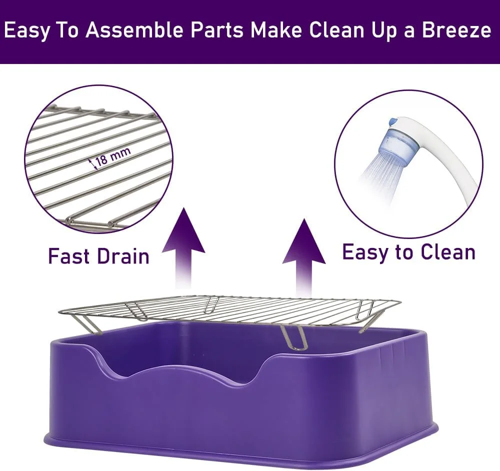 توالت آموزشی سگ با اسکوپ جمع آوری مدفوع، سینی مخصوص سگ های کوچک و متوسط، باکس بستر سگ با توری استیل ضد زنگ (بنفش)