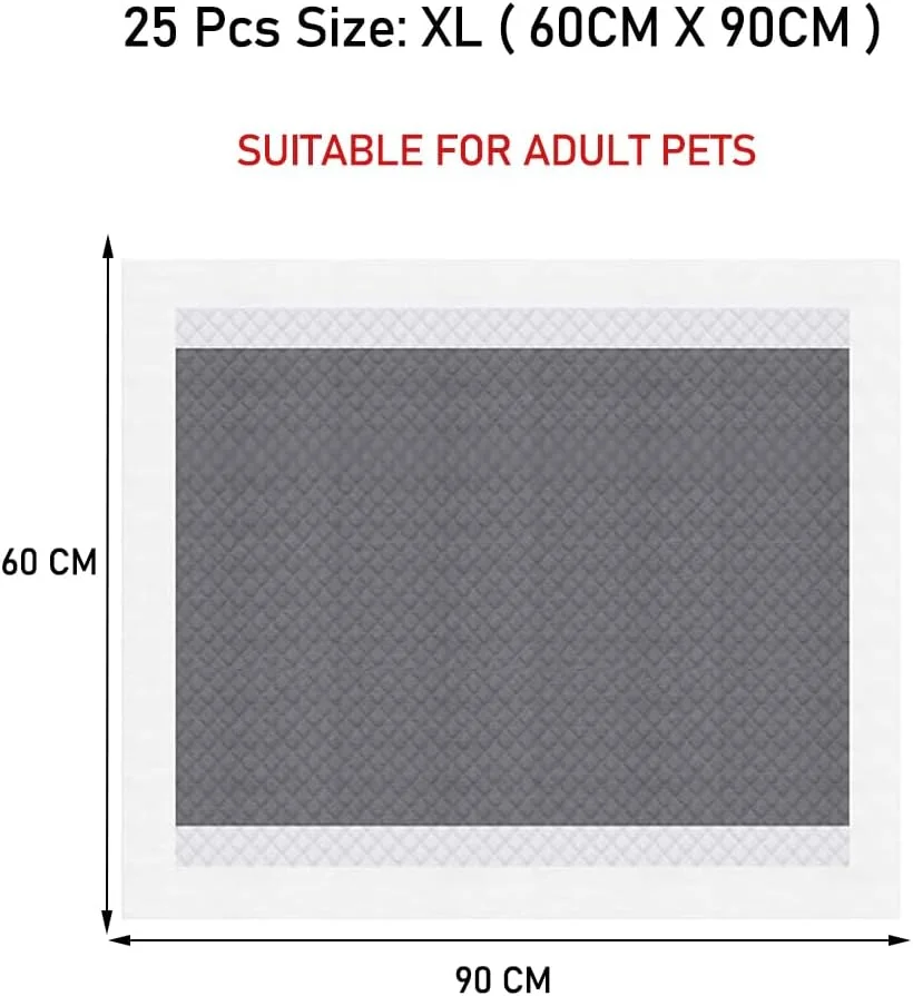 پد کربنی برای سگ، پدهای یکبار مصرف و فوق العاده جاذب برای سگ های بزرگسال با طراحی 5 لایه ضد نشت، بسته 25 عددی سایز خیلی بزرگ، سطح خشک شونده سریع