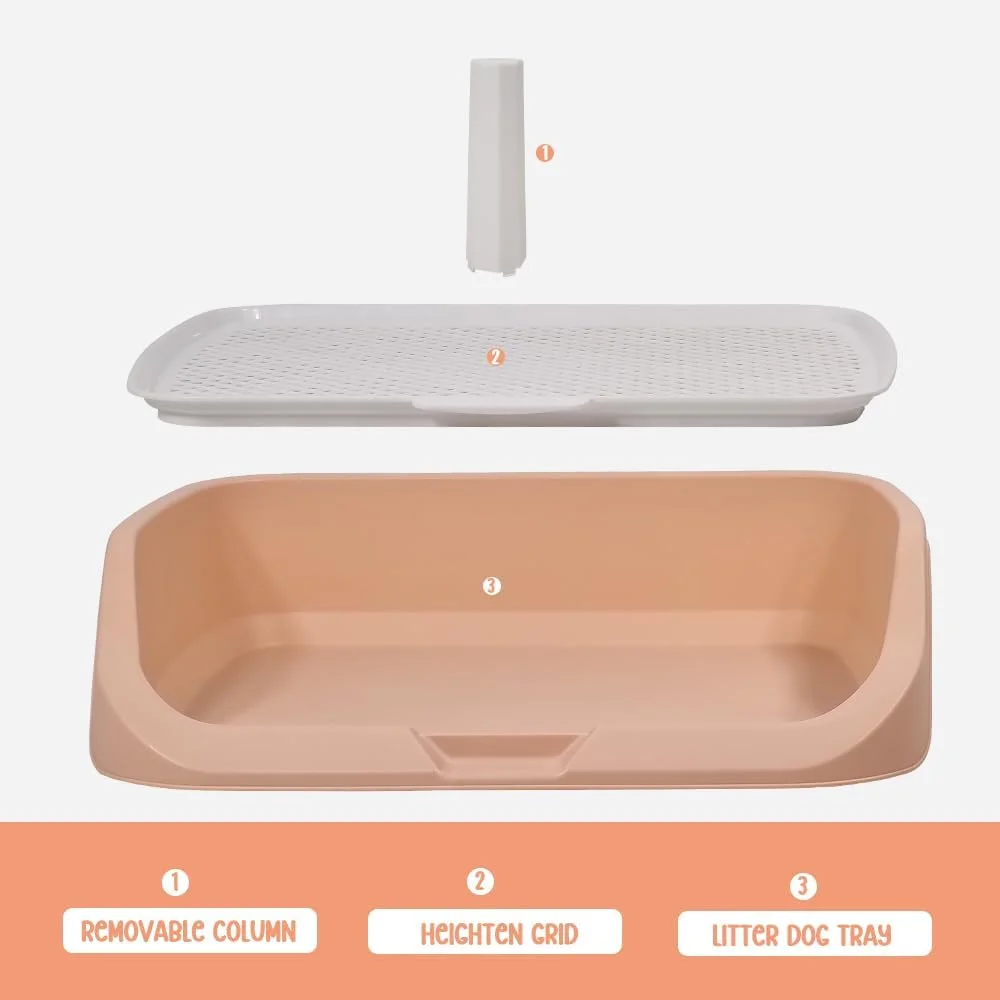 سینی آموزش توالت سگ با ستون و محفظه توری، حفظ تمیزی پنجه ها و کف، سینی بستر سگ، قابل شستشو و تمیز کردن آسان (صورتی)