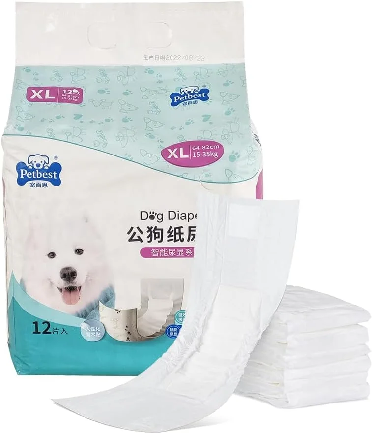 پوشک سگ نر فروشگاه حیوانات خانگی دراگون مارت با محافظت ضد نشت و نشانگر رطوبت، پوشک جاذب سگ نر، پوشک یکبار مصرف، بسته 12 عددی خیلی بزرگ، برای سگ های بزرگ
