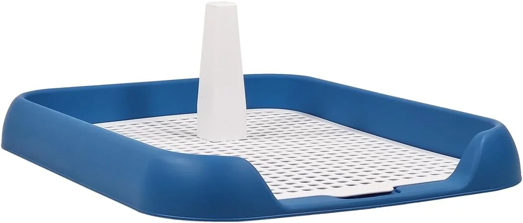 سینی آموزش ادرار سگ فروشگاه حیوانات خانگی دراگون مارت برای نژادهای کوچک تا متوسط، قابل استفاده مجدد، قابل شستشو و دارای میله ادرار، سینی توالت با طراحی توری جداشدنی و ضد نشت، ایده آل برای داخل و خارج از منزل 45 سانتی متر (آبی)