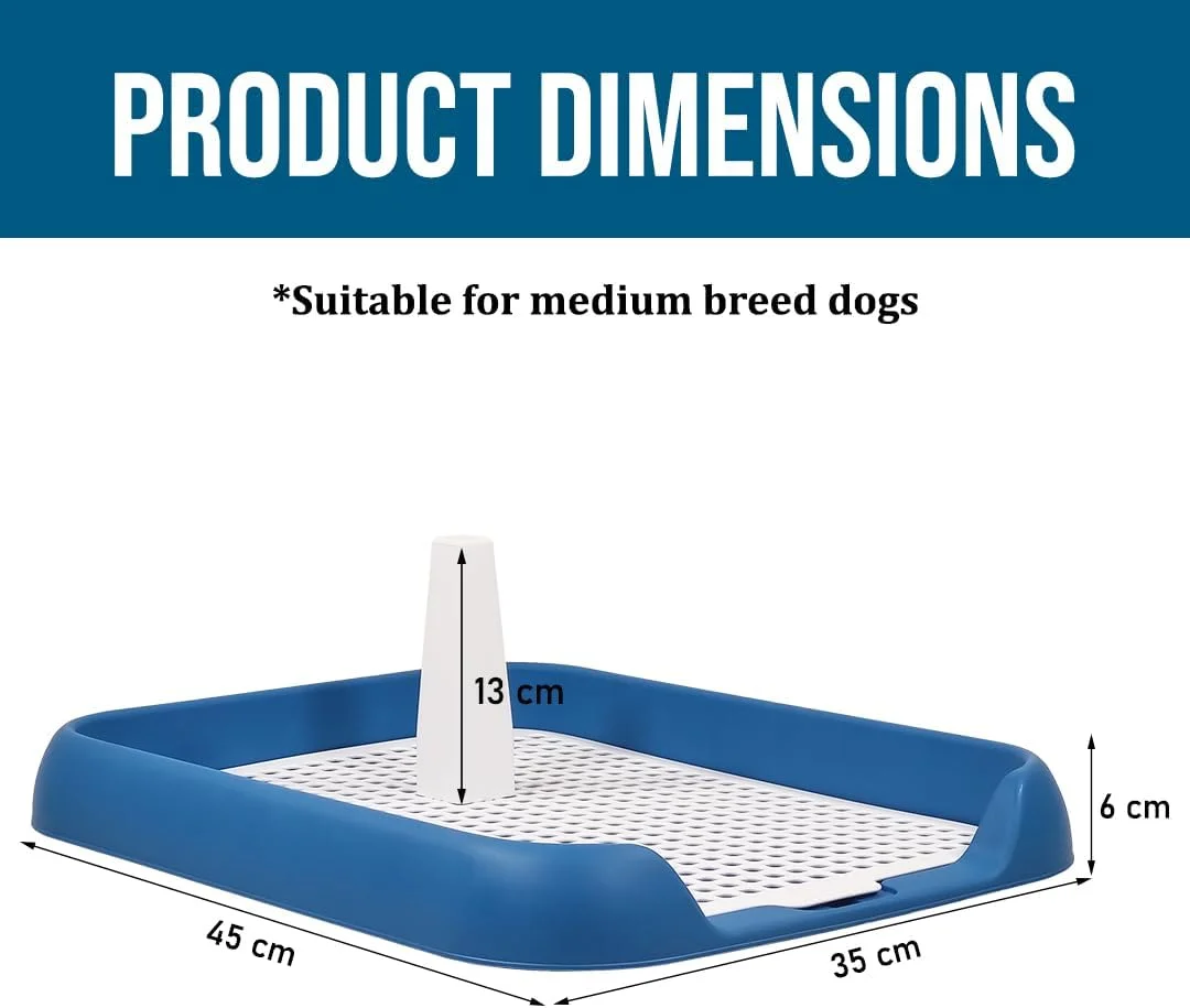سینی آموزش ادرار سگ فروشگاه حیوانات خانگی دراگون مارت برای نژادهای کوچک تا متوسط، قابل استفاده مجدد، قابل شستشو و دارای میله ادرار، سینی توالت با طراحی توری جداشدنی و ضد نشت، ایده آل برای داخل و خارج از منزل 45 سانتی متر (آبی)