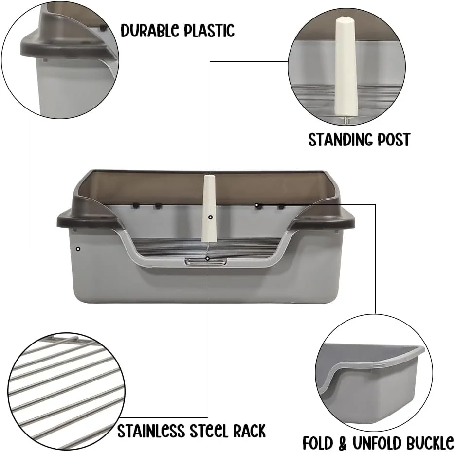 توالت آموزشی سگ با حصار بلند، سینی آموزشی قابل استفاده مجدد با قفسه استیل ضد زنگ و پایه ایستاده سگ نر، توالت سگ جداشدنی (خاکستری) 56 سانتی متر طول x 27 سانتی متر ارتفاع