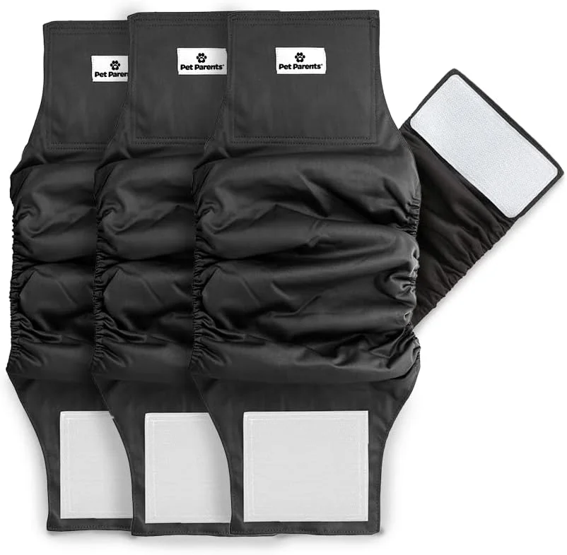 باند شکمی قابل شستشو برای سگ ها (بسته 3 عددی) + پوشک سگ بادوام Extendrs، پوشک و دورپیچ ممتاز سگ (X-Large، مشکی)