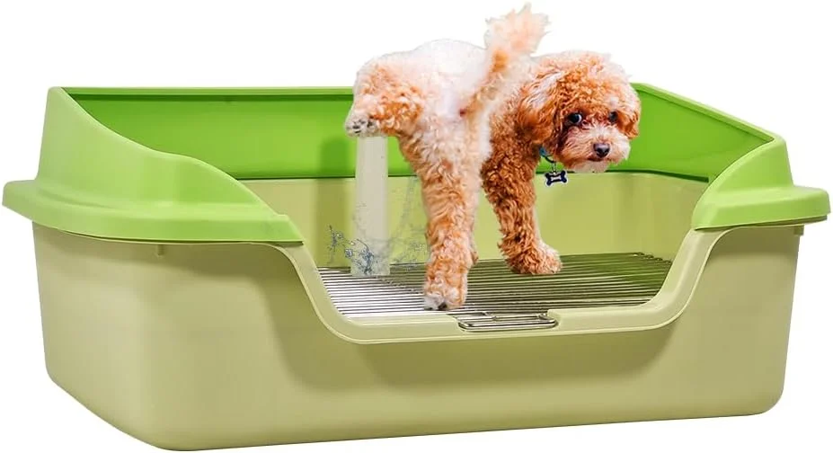 توالت آموزشی سگ با حصار بلند، سینی آموزشی قابل استفاده مجدد با قفسه استیل ضد زنگ و پایه ایستاده سگ نر، توالت سگ جداشدنی (سبز) 56 سانتی متر طول x 27 سانتی متر ارتفاع