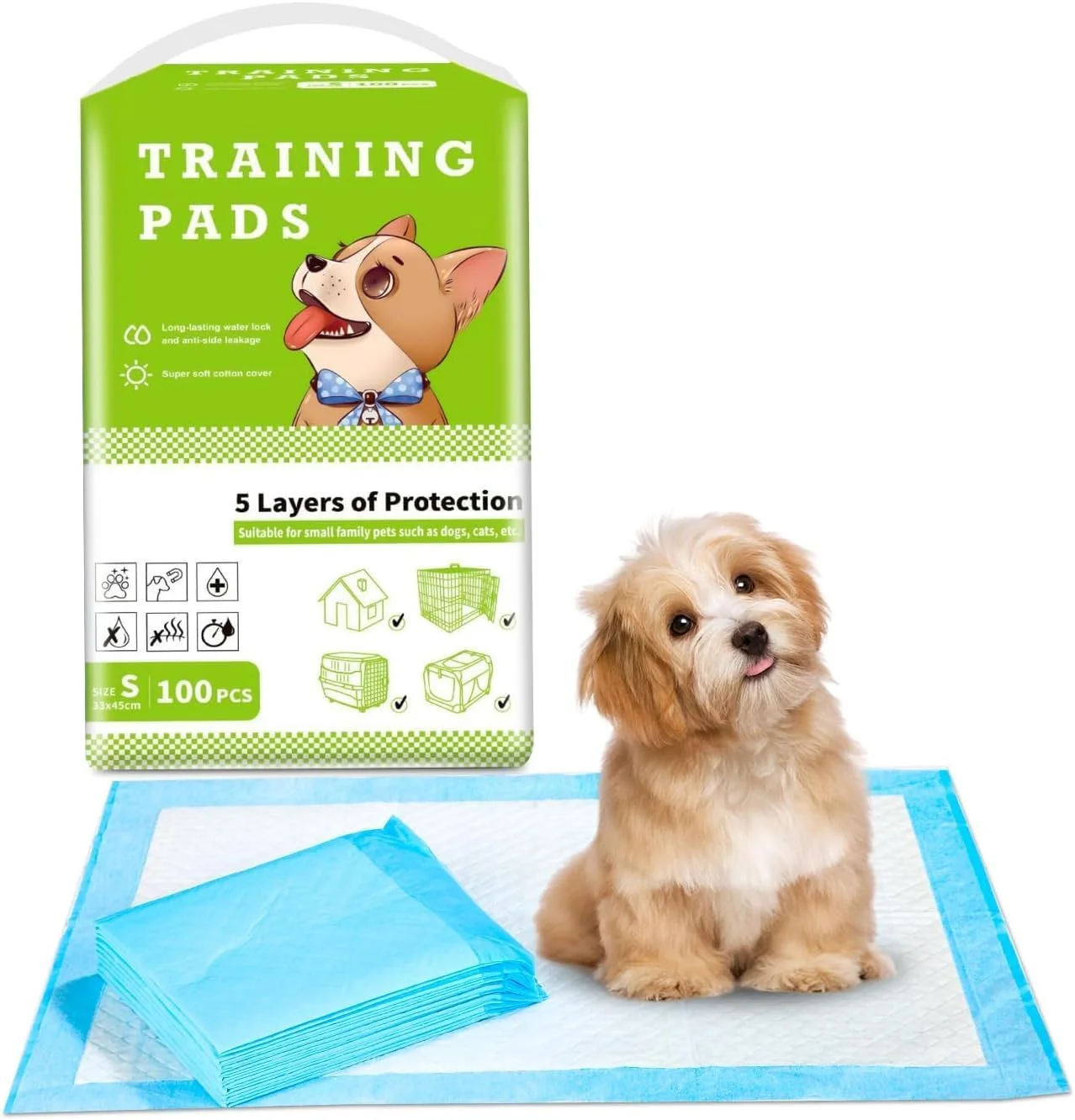 پدهای بهداشتی سگ PERMUST، بسته 100 عددی، پد آموزشی سگ، زیرانداز بهداشتی سگ، طراحی ضد نشت 6 لایه با سطح خشک شونده سریع