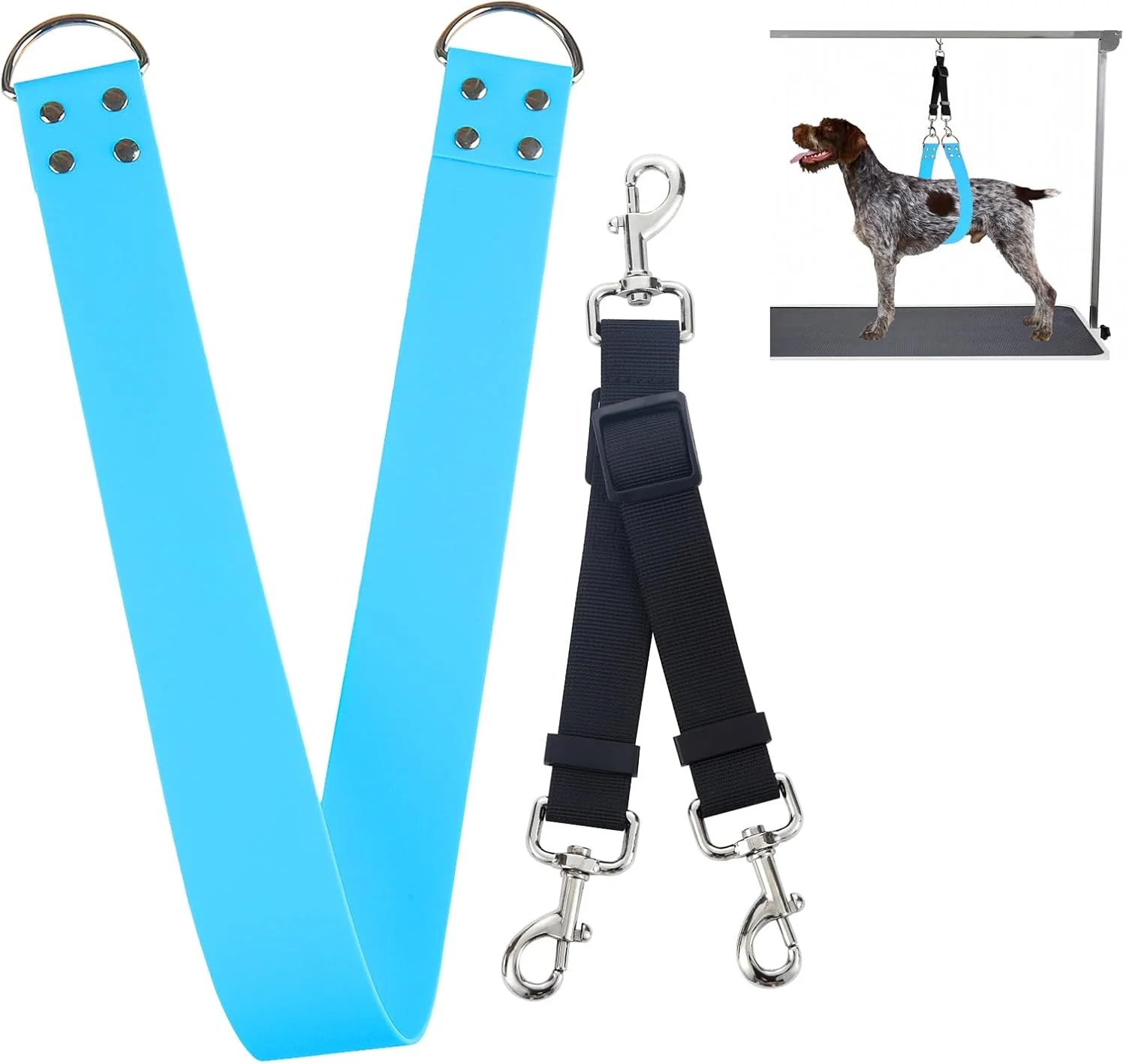 بندهای نگهدارنده شکم سگ برای آرایش حیوانات خانگی - حلقه های ۲ اینچی آبی آسمانی برای آرایش سگ، نوار پهن ضد آب PVC قوی، حلقه نگهدارنده شکم برای حمام و آرایش حیوانات خانگی (آبی آسمانی - بلند)