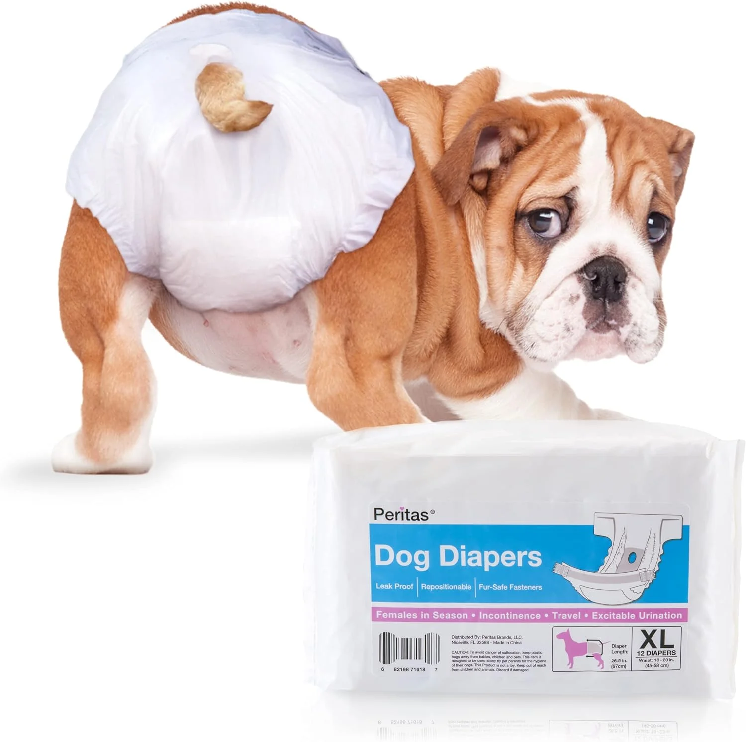 پوشک سگ یکبار مصرف پریتاس | پوشک سگ ماده | پوشک توله سگ، پوشک برای سگ های ماده، یا پوشک بی اختیاری سگ (12 عدد، خیلی بزرگ)